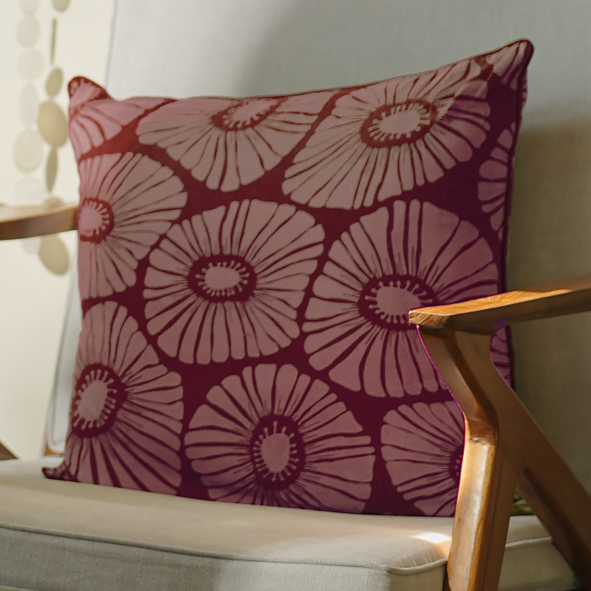 Retro Flowers Claret Peach Cushion Cover, 50cm