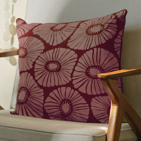 Retro Flowers Claret Peach Cushion Cover, 50cm