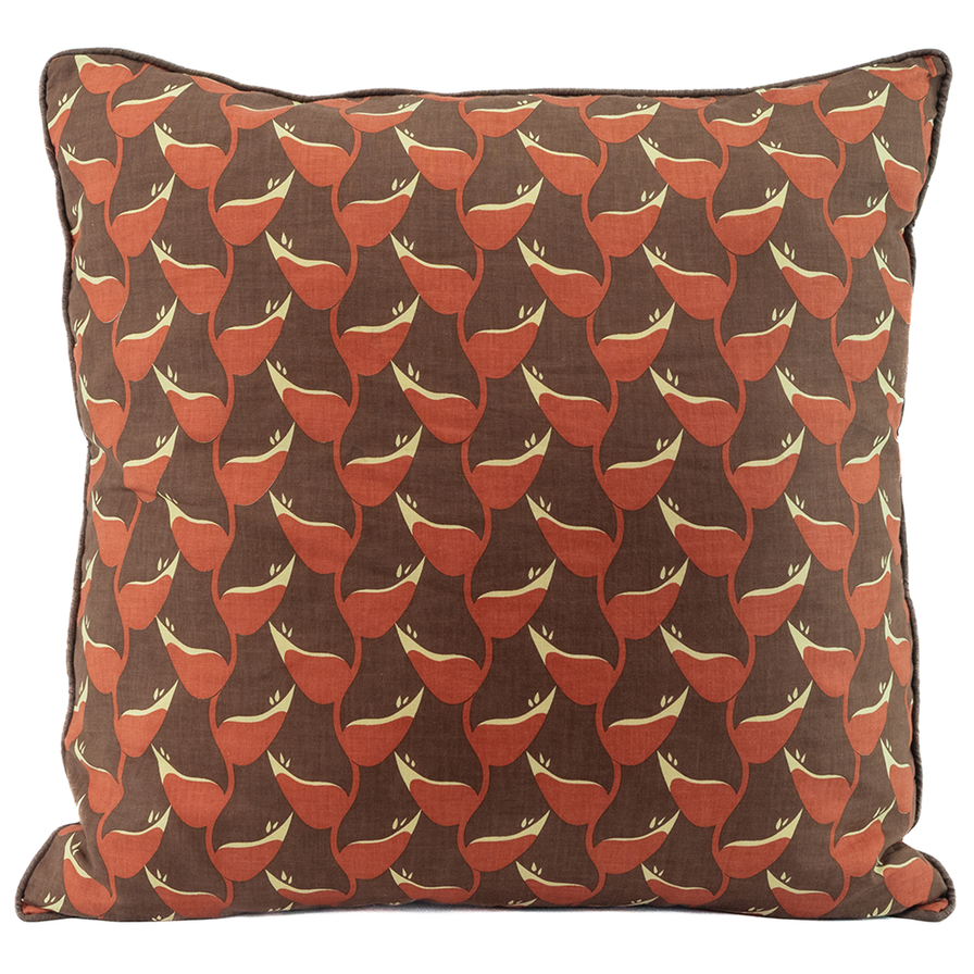 Sarung Bantal Heliconia Merah Coklat, 50cm