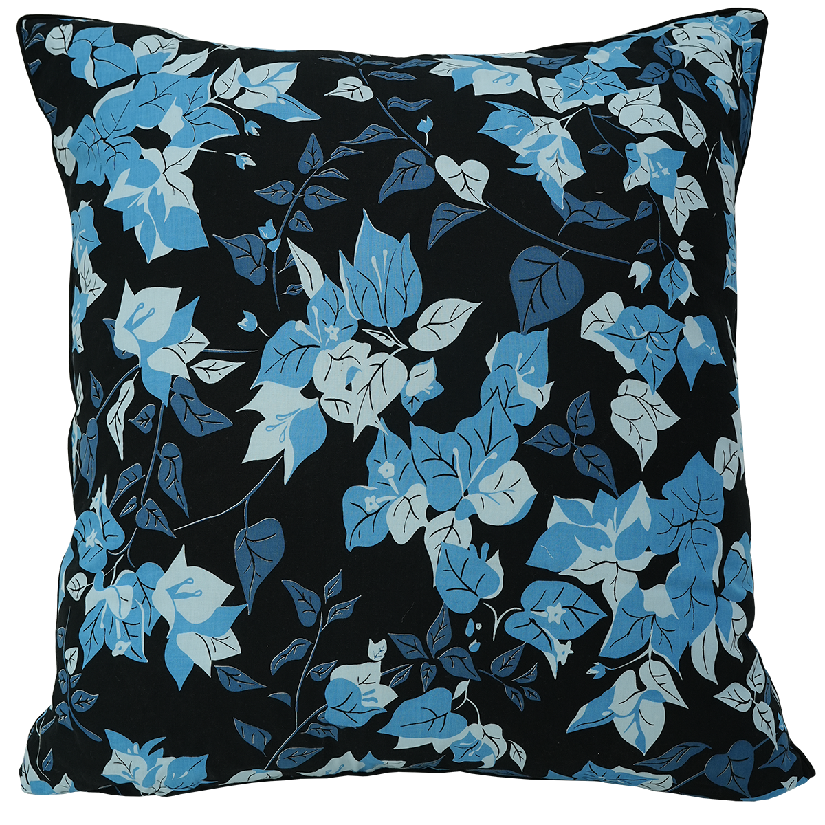 Sarung Bantal Bougainvillea Biru Hitam, 65 cm
