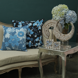 Sarung Bantal Organik Motif Bunga Markisa Besar Warna Biru, 50cm