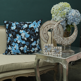 Sarung Bantal Bougainvillea Biru Hitam, 65 cm