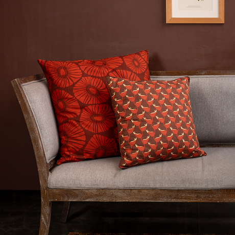 Retro Flowers Red Brown Cushion Cover, 65cm