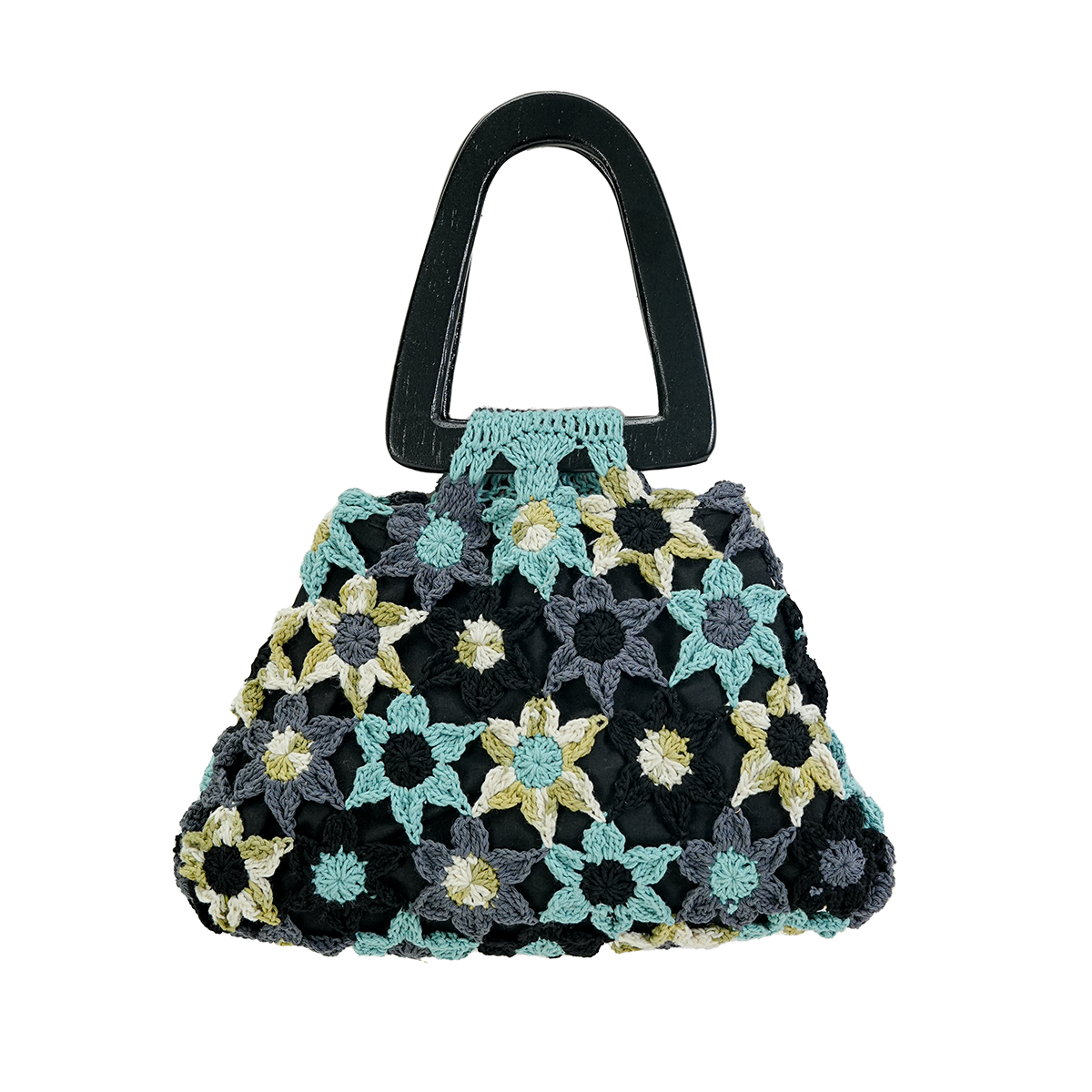 Crocheted Flower Handbag - Onyx