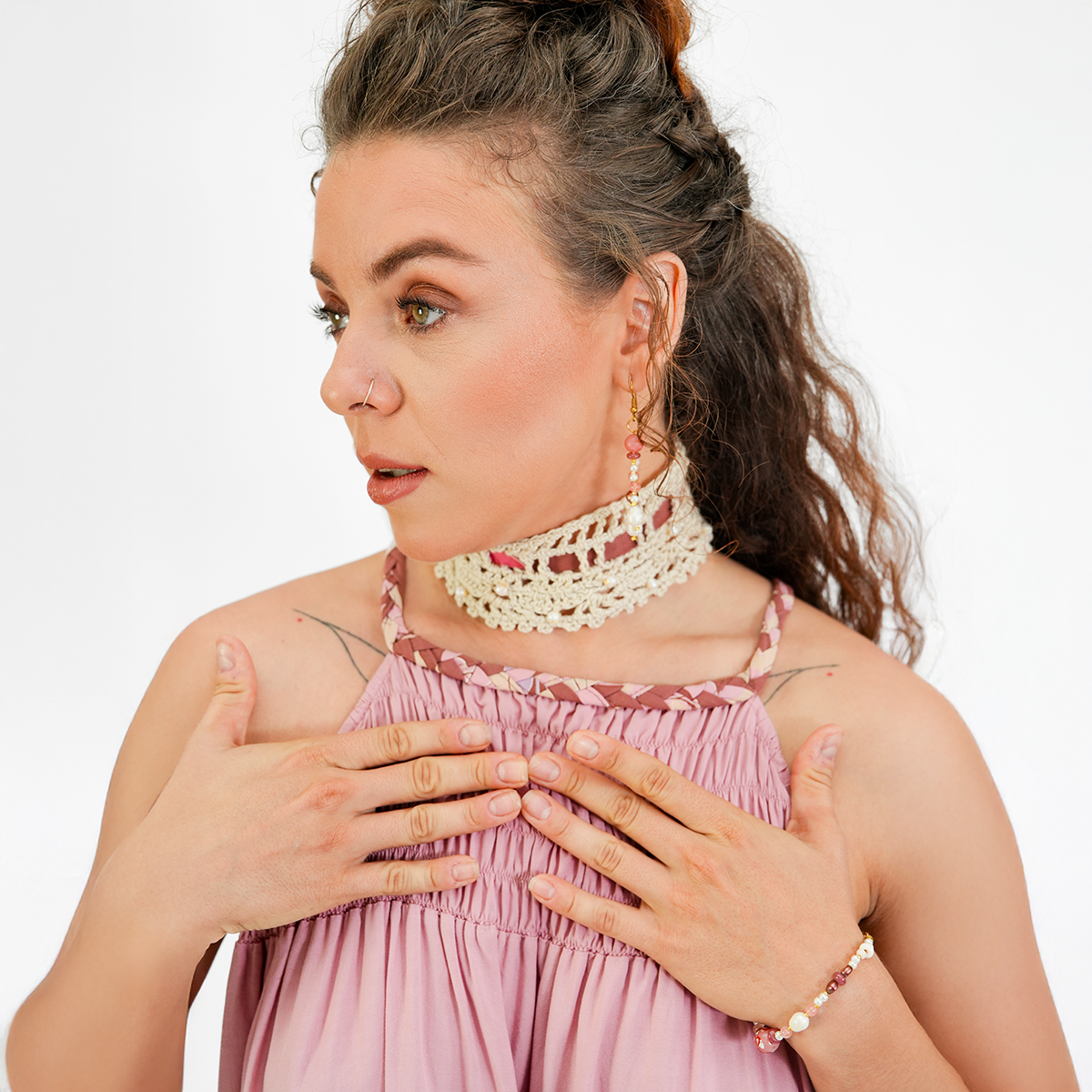 Natural Beaded Crochet Choker