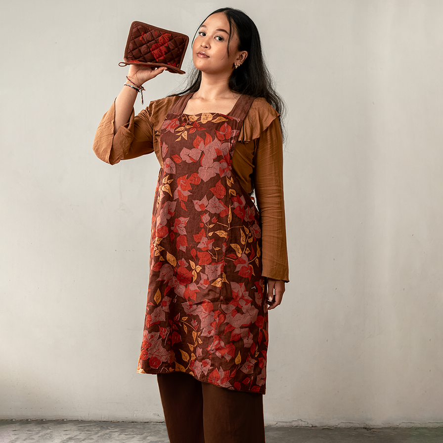 Bougainvillea Brown Crossback Reversible Apron - SALE HOMEWARES