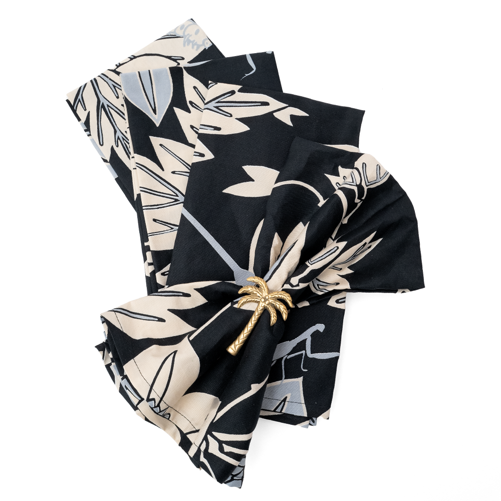 Organic Big Passion Flower Onyx Napkins set of 4
