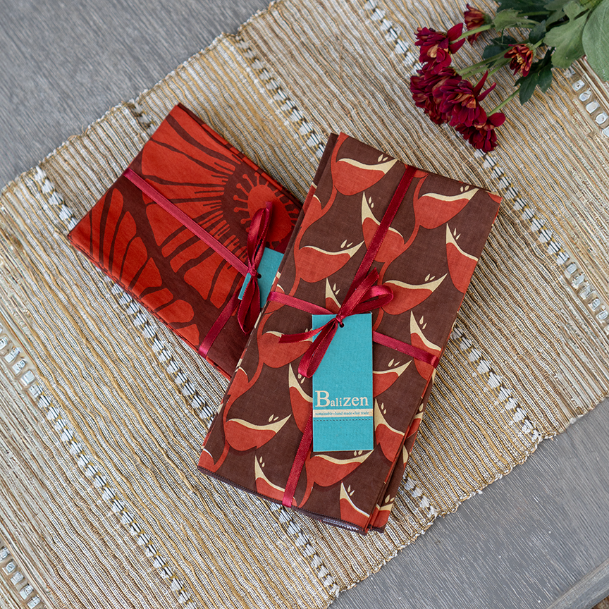 Heliconia Red Brown Napkins set of 4 - SALE HOMEWARES