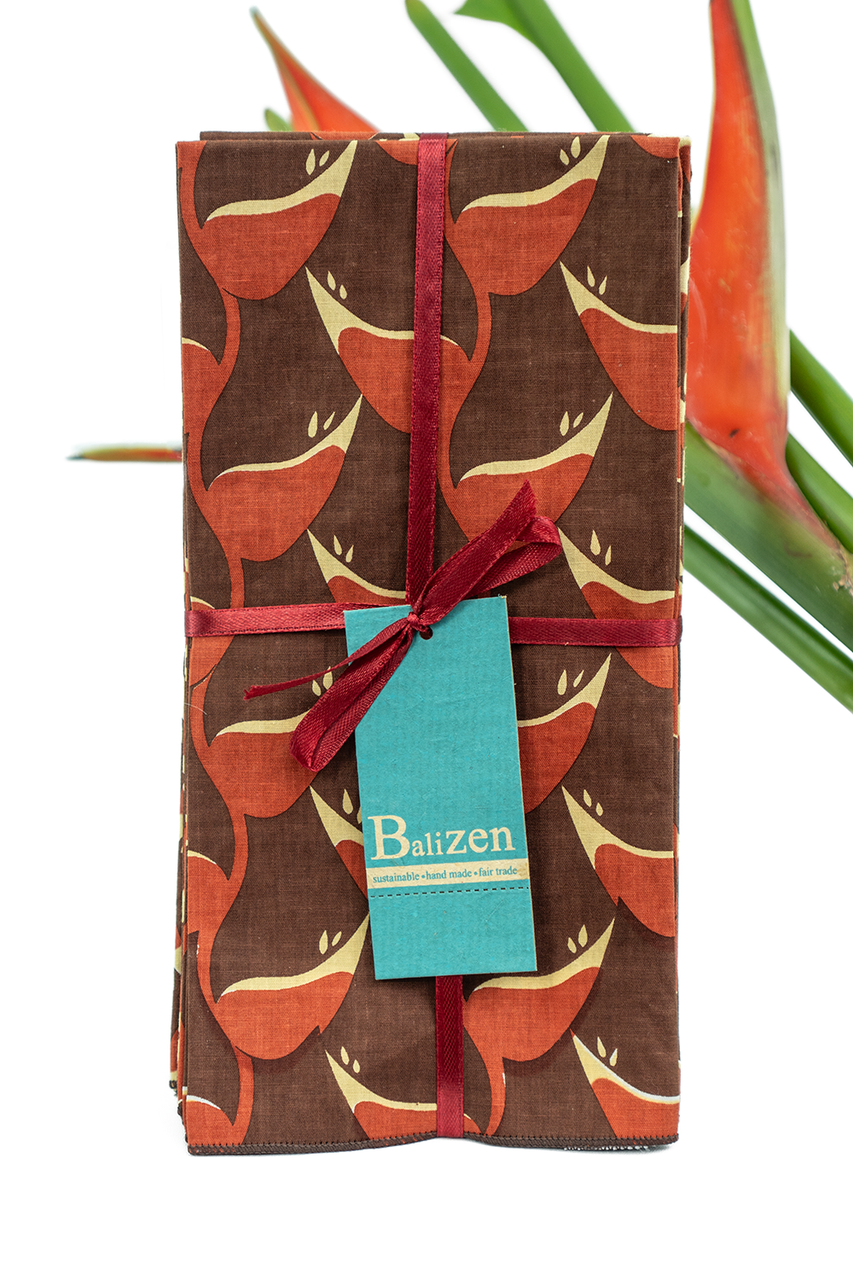 Heliconia Red Brown Napkins set of 4 - SALE HOMEWARES