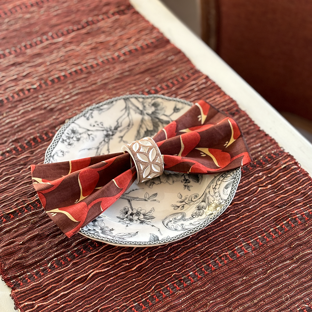 Heliconia Red Brown Napkins set of 4 - SALE HOMEWARES