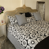 Retro Flowers Black & White Duvet Cover Queen - SALE HOMEWARES