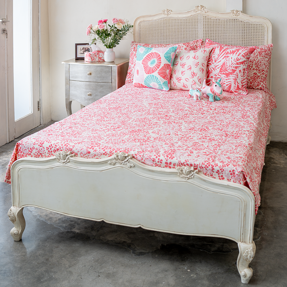 Hydrangea Bright Coral Duvet Cover in 2 Sizes