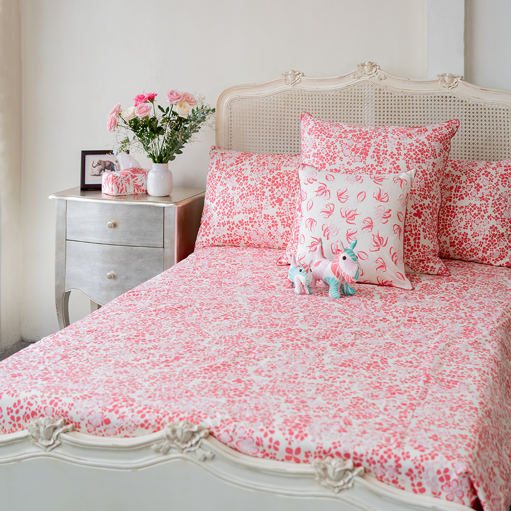 Hydrangea Bright Coral Standard Pillow Cases