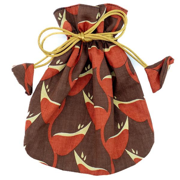 Drawstring Bag Heliconia Red Brown