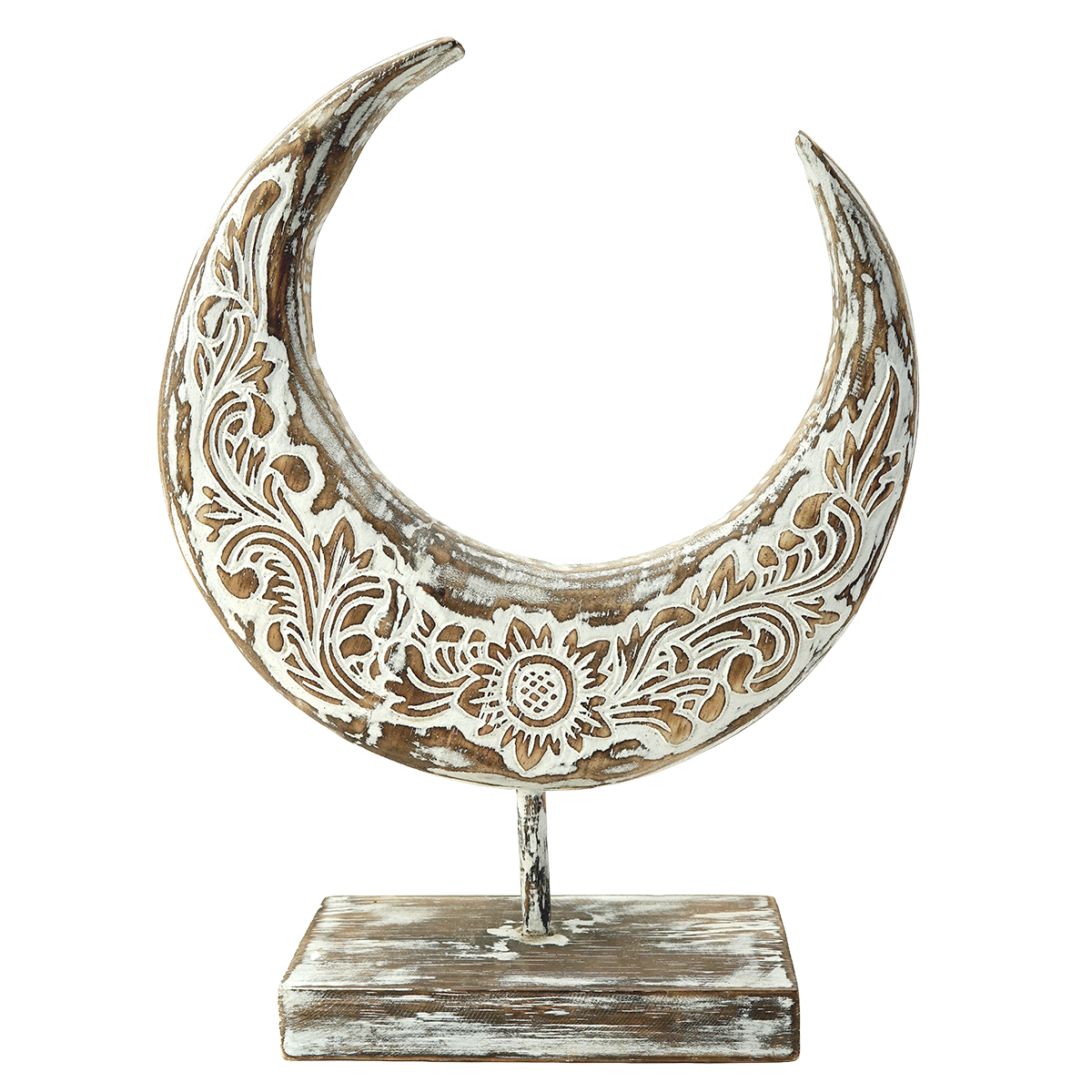 Hiasan Bulan Ukir dengan Cat Putih 