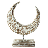 Hiasan Bulan Ukir dengan Cat Putih 