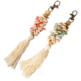 Aqua Shell & Cotton Tassel Fobs