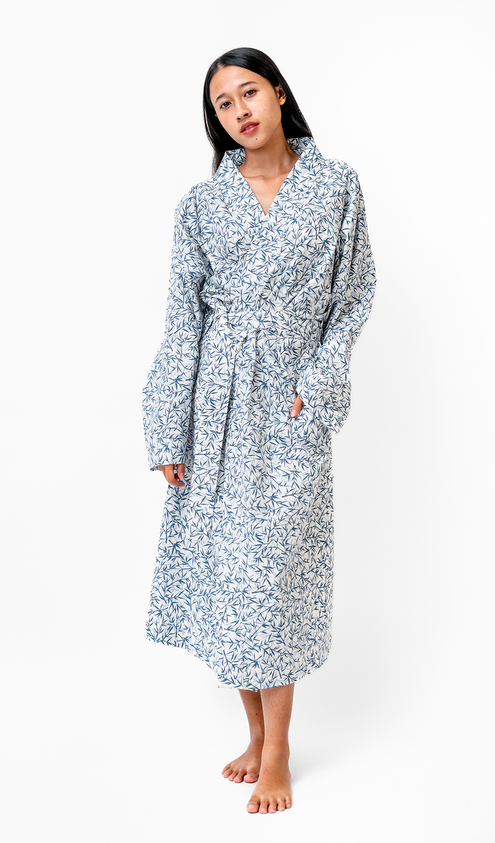 Bamboo Indigo Cotton Kimono Robe, 3 sizes