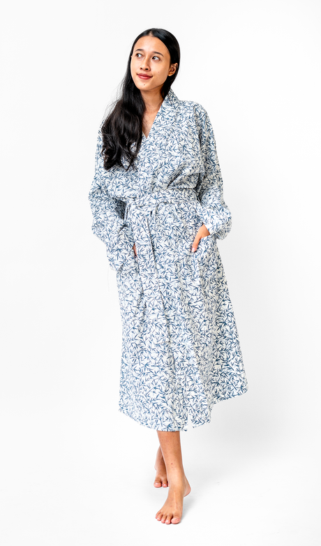 Bamboo Indigo Cotton Kimono Robe, 3 sizes