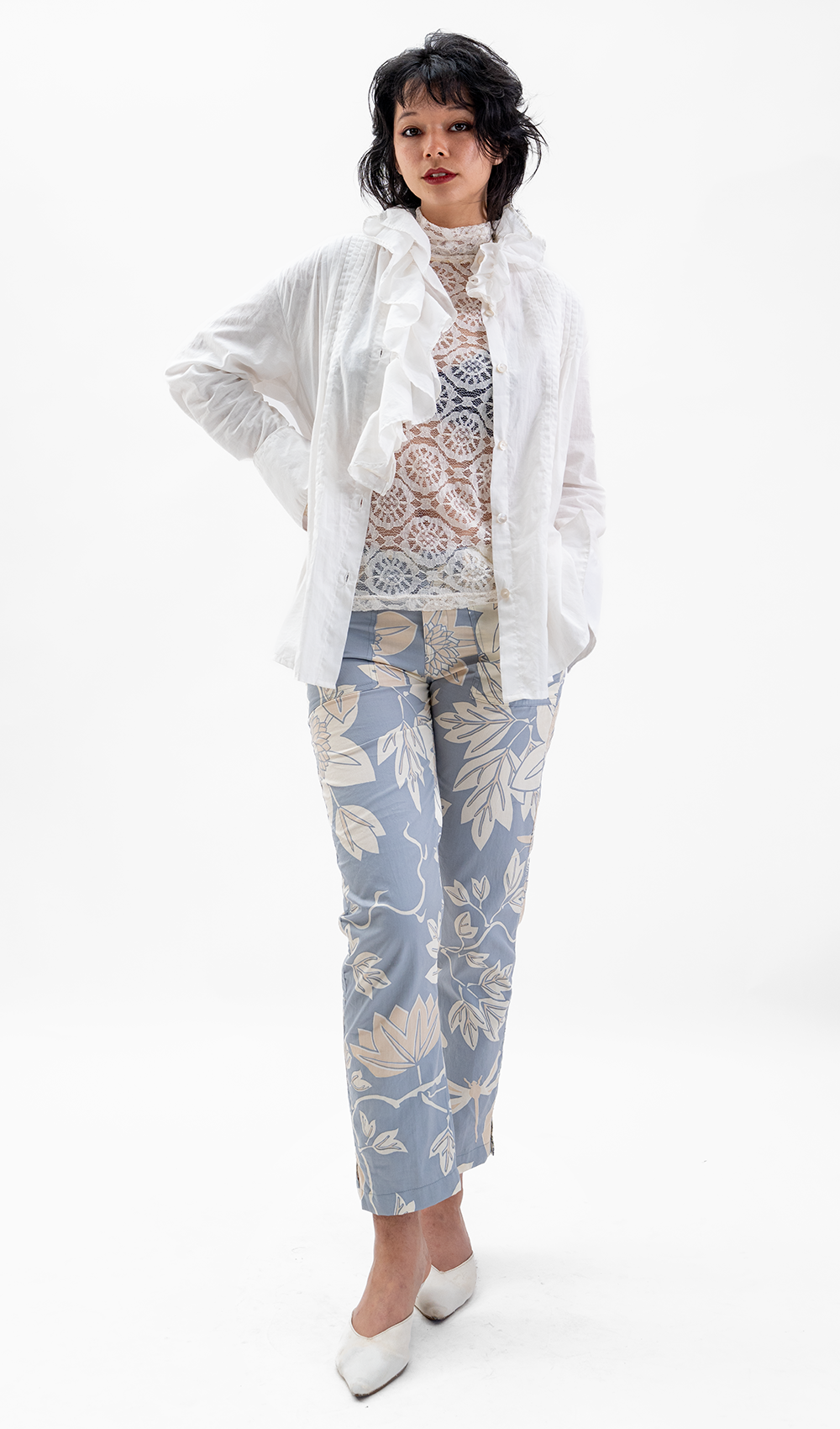 Organic Cotton Ruffle Shirt White, 2 sizes