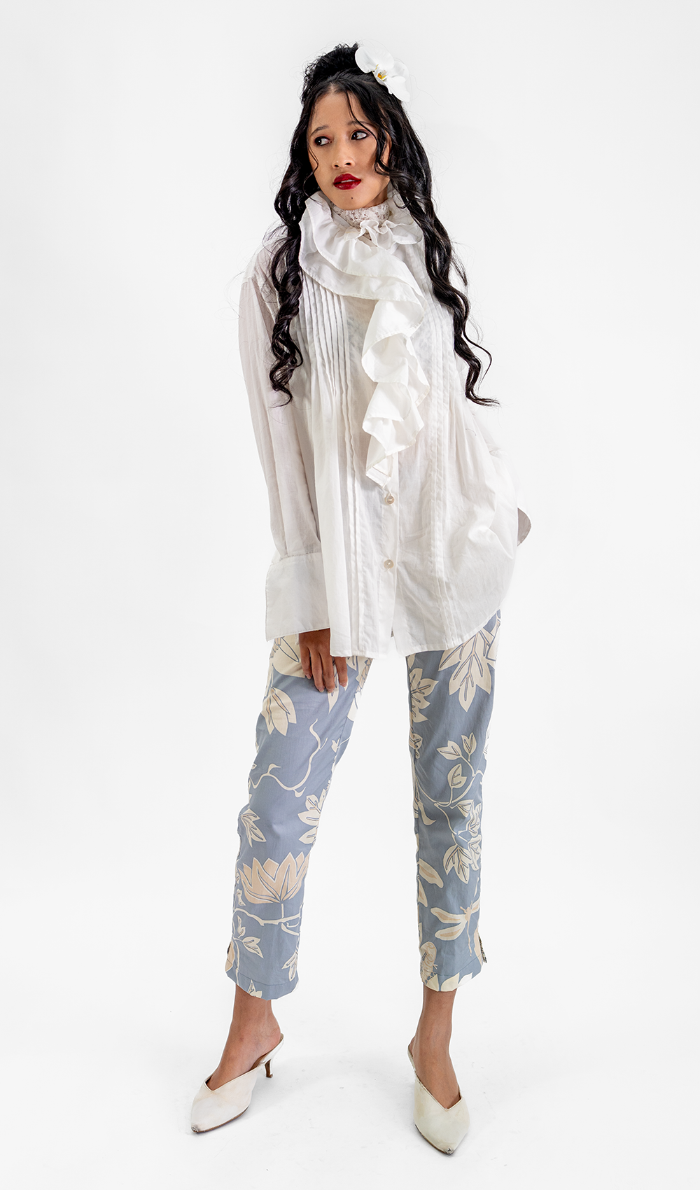 Organic Cotton Ruffle Shirt White, 2 sizes