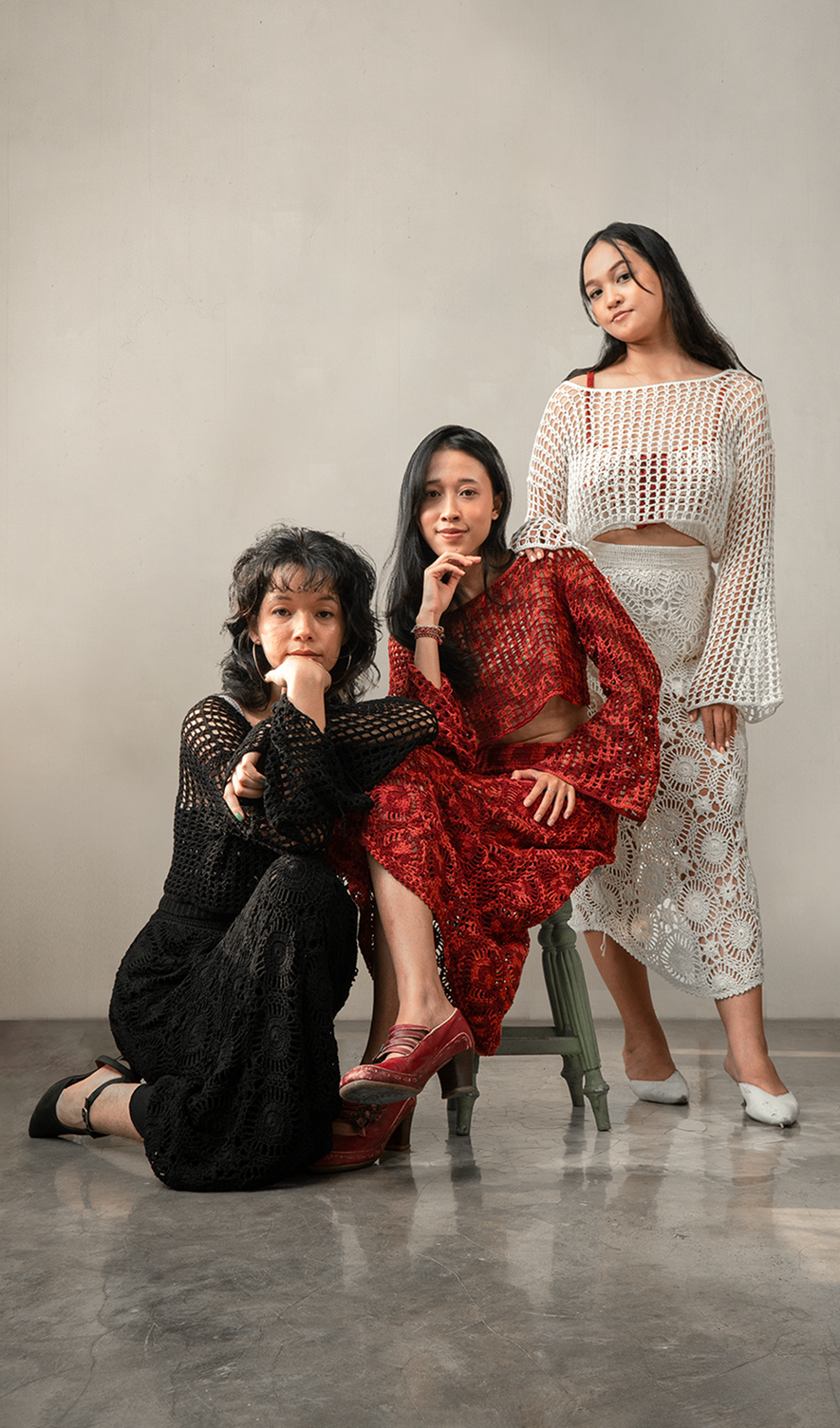 Rok Midi Rajutan Katun Merah, 3 ukuran