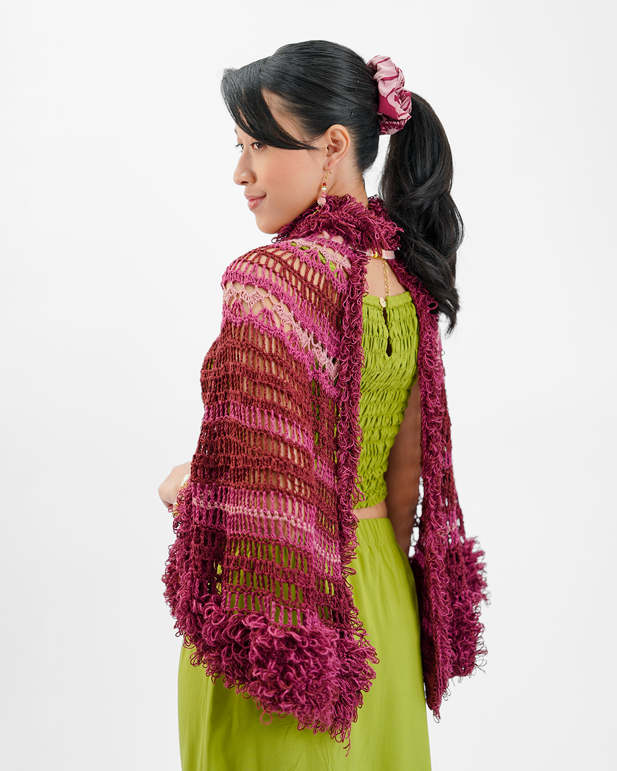 Claret Fluffy Trim Crocheted Capelet, 1 size