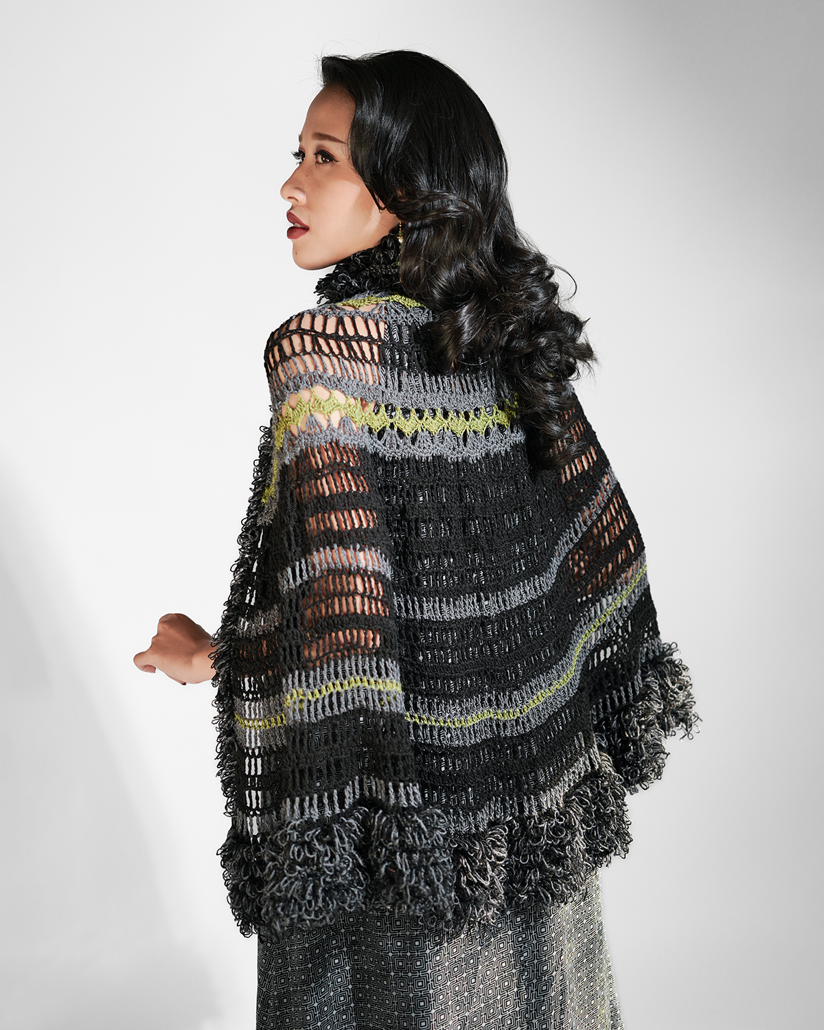 Onyx Fluffy Trim Crocheted Capelet, 1 size