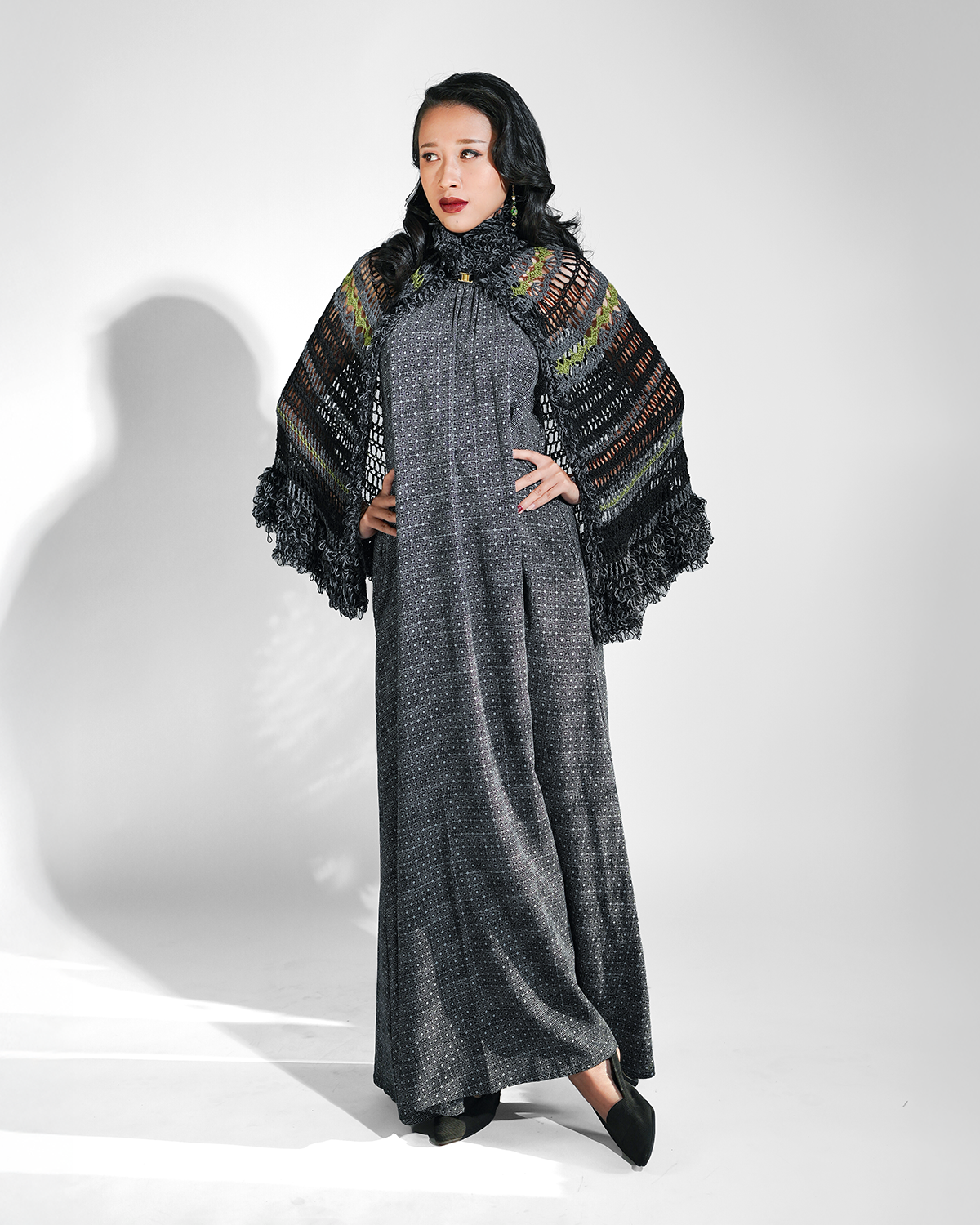 Onyx Fluffy Trim Crocheted Capelet, 1 size