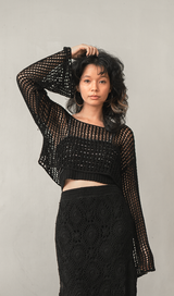 Crochet Cropped Sweater Rayon Black, 1 Size - SALE CLOTHING & KIDS