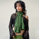 Cotton Crinkle Ruffle Scarf Green