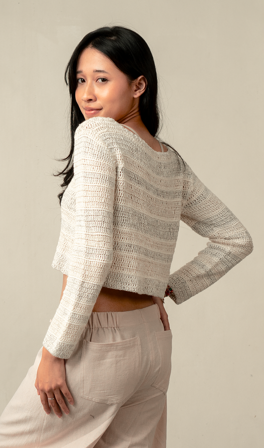 Cashmere Rayon Short Pullover Cream