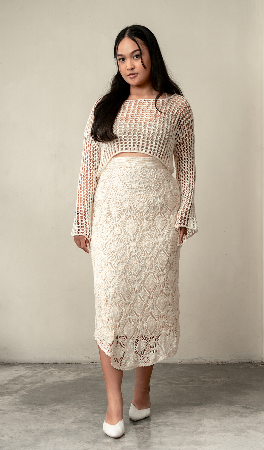 Crochet Midi Skirt Rayon white, 3 Sizes - SALE CLOTHING & KIDS