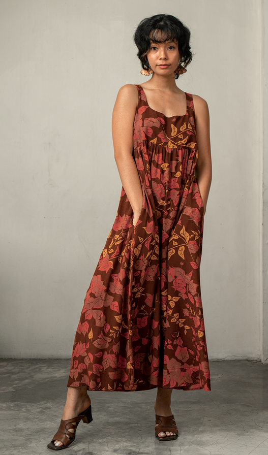 Romantic Dress Rayon Bougainvillea Brown, 3 Sizes