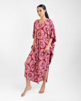 Retro Flowers Claret Kaftan Dress, 1 size