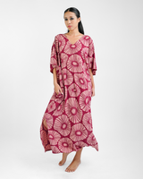 Retro Flowers Claret Kaftan Dress, 1 size