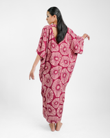 Retro Flowers Claret Kaftan Dress, 1 size