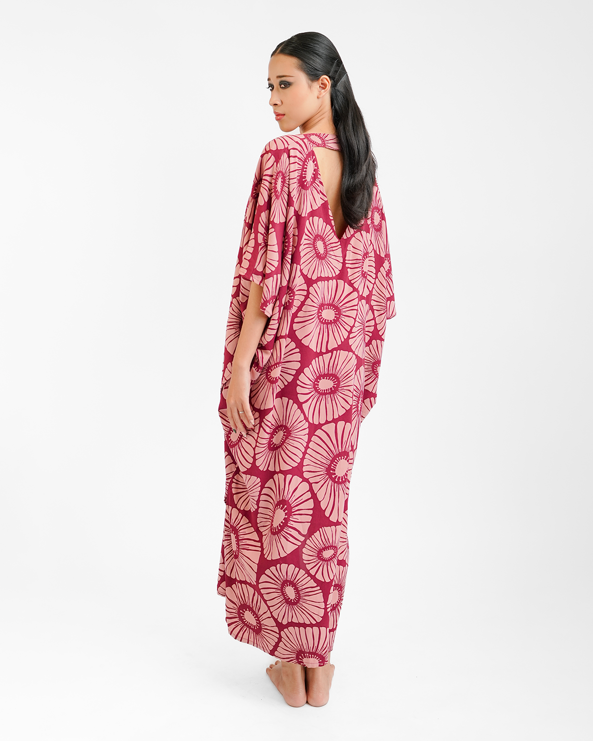 Retro Flowers Claret Kaftan Dress, 1 size