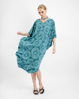 Retro Flowers Viridian Kaftan Dress, 1 size