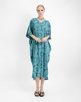 Retro Flowers Viridian Kaftan Dress, 1 size