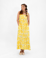 Gaun Rayon Romantis Motif Mawar Kuning, 3 ukuran