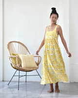 Gaun Rayon Romantis Motif Mawar Kuning, 3 ukuran