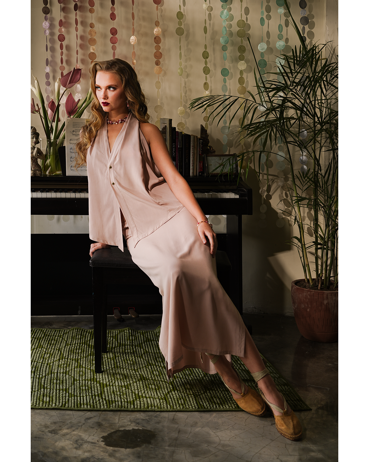Beige Rayon Draped Top, 1 size