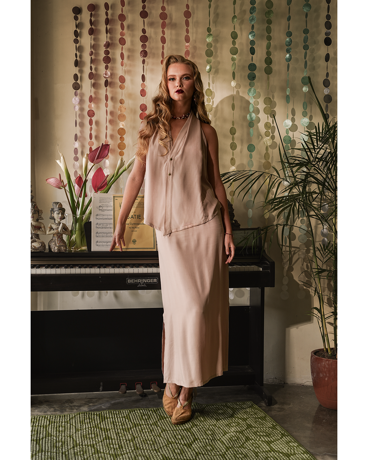 Beige Rayon Straight Skirt, 2 sizes