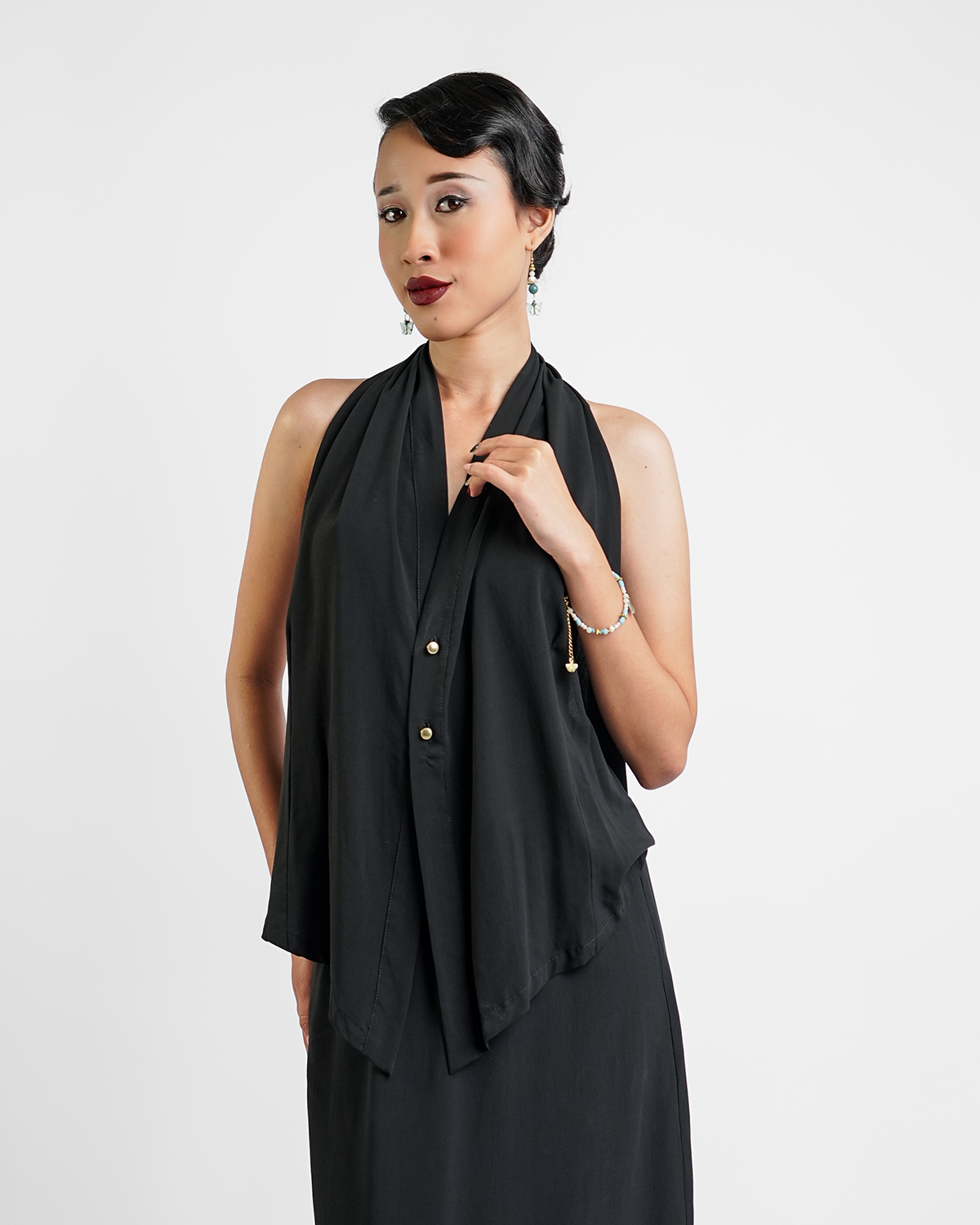 Black Rayon Draped Top, 1 size