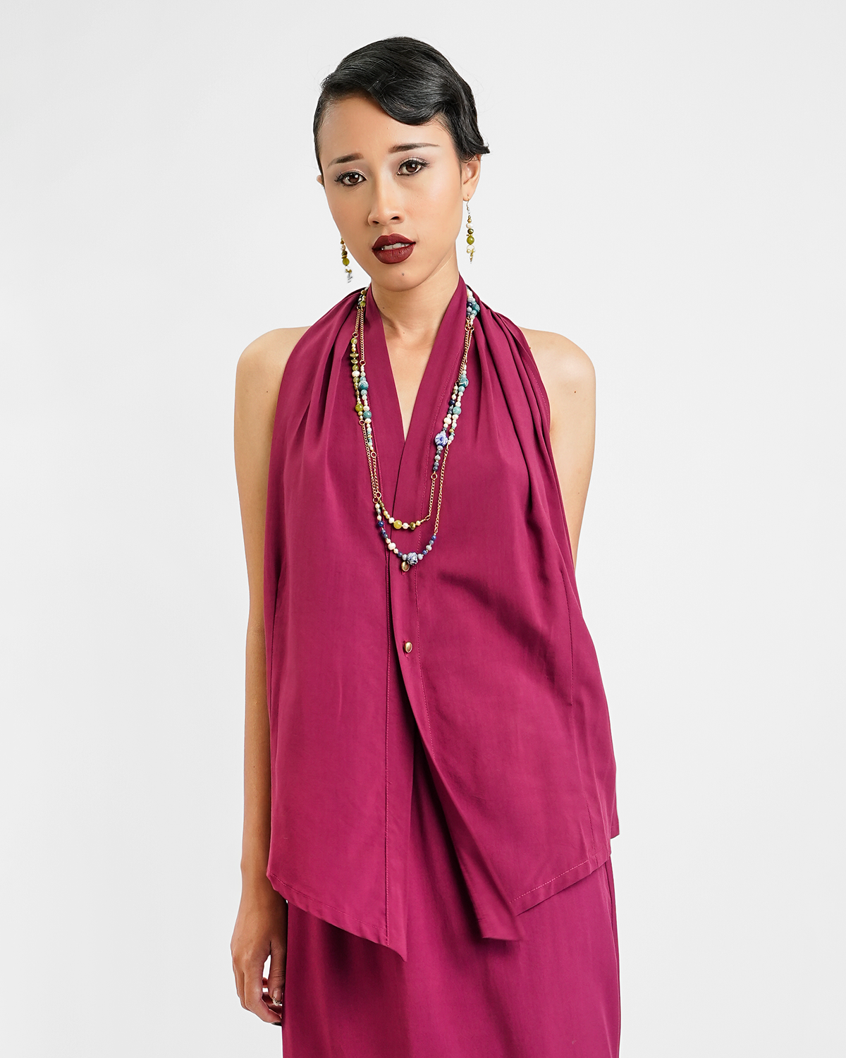 Claret Rayon Draped Top, 1 size