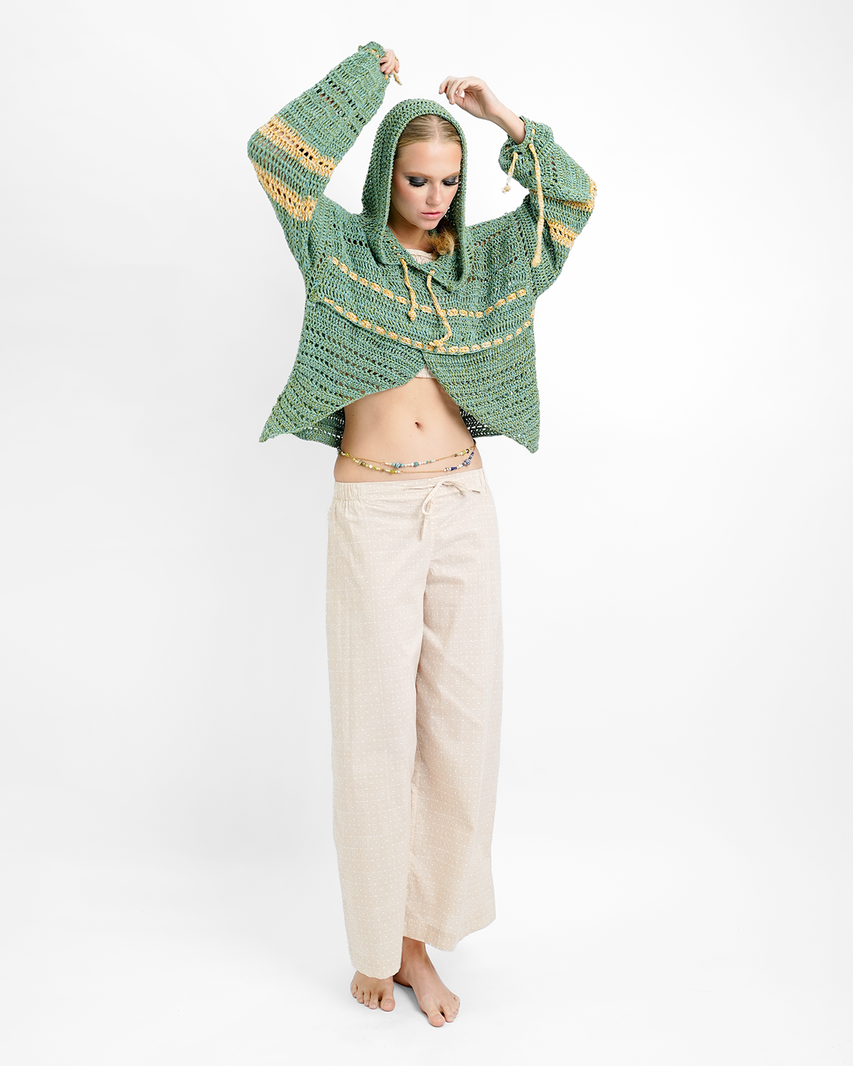 Infinity Beige Organic Cotton Long Piazza Pants, 3 sizes