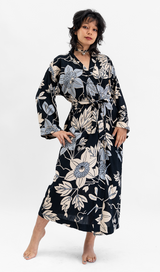 Big Passion Flower Onyx Rayon Kimono Robe
