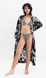 Big Passion Flower Onyx Rayon Kimono Robe