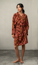 Short Kimono Robe Bougainvillea Brown - One size